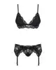 Кружевной комплект белья Obsessive 810-SEG-1 S/M Black, бюстгальтер, стринги, пояс для чулок photo 3