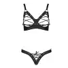 Комплект из экокожи Celine Bikini black L/XL — Passion: открытый бра с лентами, стринги со шнуровкой photo 3