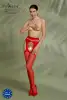 Эротические колготки-бодистокинг Passion ECO S002 red, с доступом, геометрическое плетение photo 3