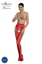 Эротические колготки-бодистокинг Passion ECO S002 red, с доступом, геометрическое плетение photo 1