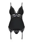 Сатиновый кружевной корсет Obsessive 810-COR-1 babydoll & thong L/XL, черный, корсет, танга photo 3