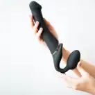 Безремневой страпон с вибрацией Strap-On-Me Vibrating Black L, диаметр 3,7см, пульт ДУ, регулируемый photo 5